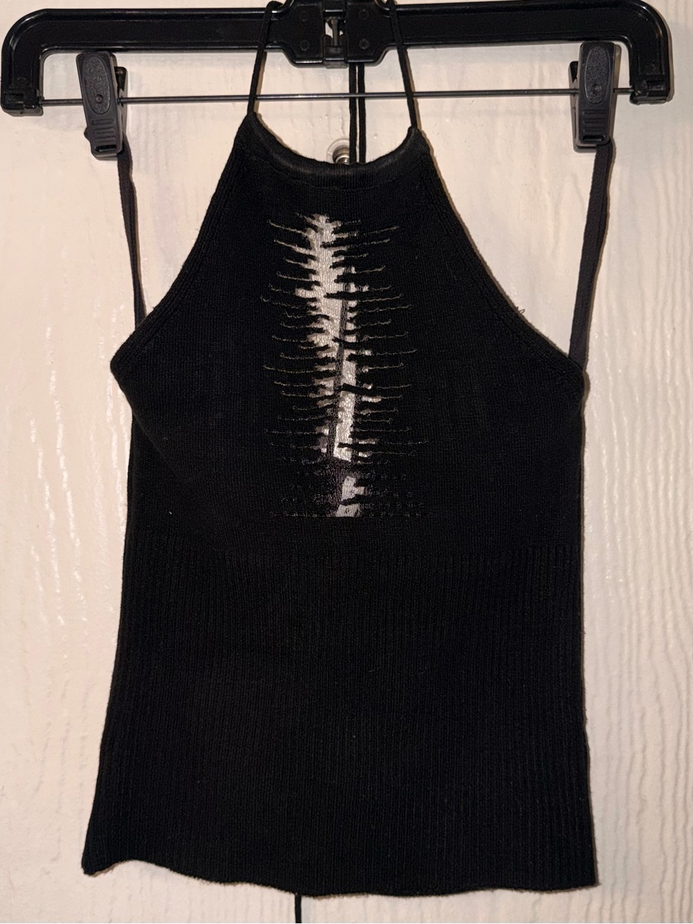 Forever 21 Black Ribbed Halter Tank with Ladder-Back Cutout